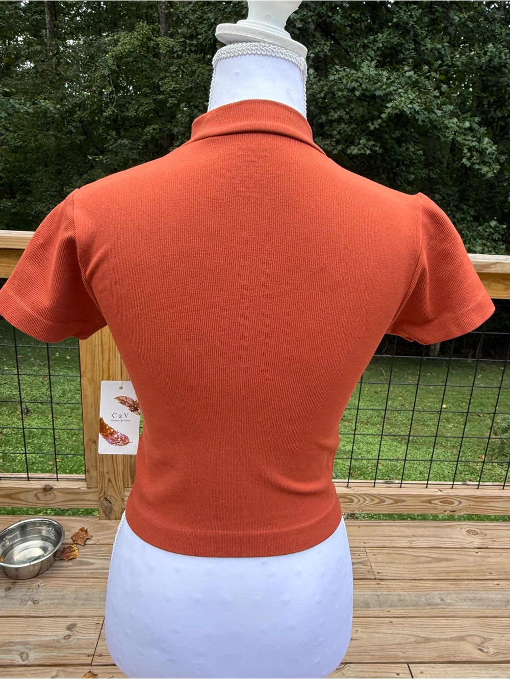 Chelsea & Violet Ribbed Mock Neck Crop Top - Rust - Picture 4 of 4